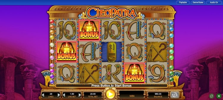 Cleopatra slot game interface