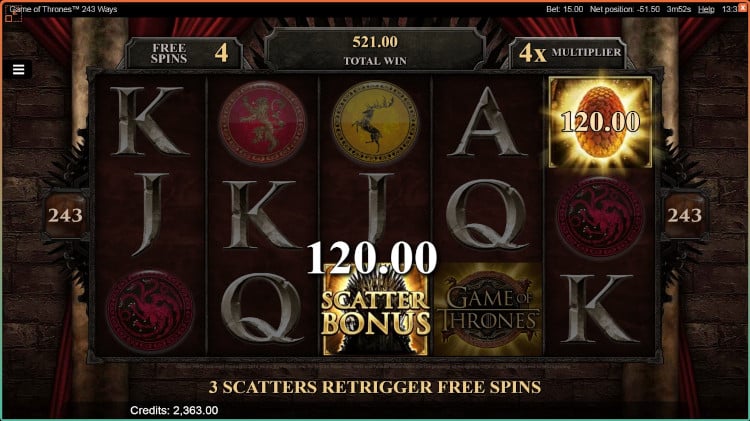Game of Thrones slot interface